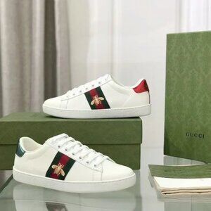 Gucci White Sneakers with Red and Green Stripes
